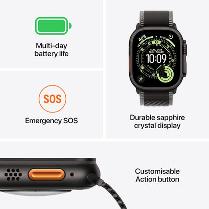 Apple Watch Ultra 3 GPS + Cellular 49mm Black Titanium Case with Black Alpine Loop - Medium